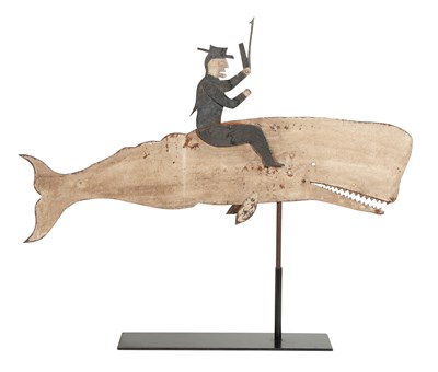 Lot 197 - Paint Decorated Sheet Iron Whale and Whaler...