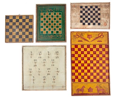 Lot 226 - Group of Five Painted Wood Game Boards...