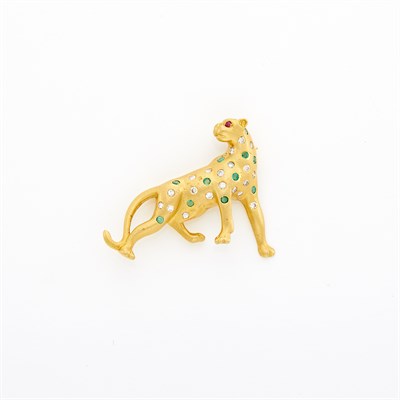 Lot 1189 - Gold, Emerald and Diamond Panther Pin