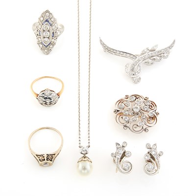 Lot 1521 - Group of White Gold, Cultured Pearl and Diamond Jewelry
