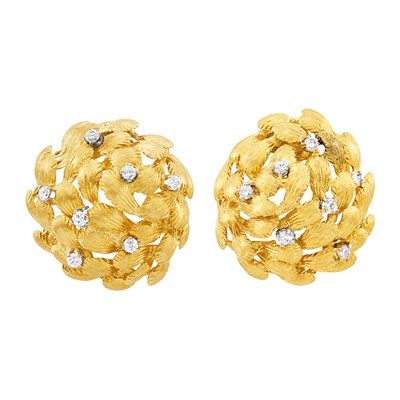 Lot 442 - Pair of Gold and Diamond Dome Earrings