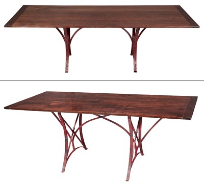 Lot 169 - Two Red Painted Iron and Stained Wood Dining...