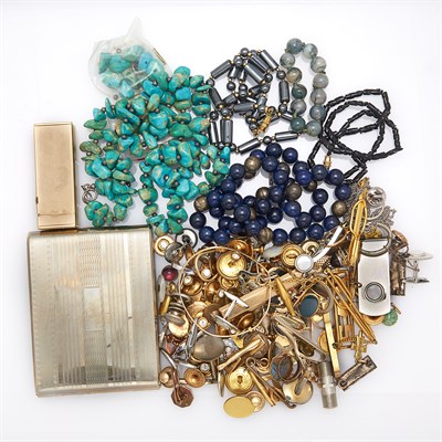 Lot 1809 - Group of Gold, Gold-Filled and Metal Buttons, Pins, Cufflinks, Beads, Cigarette Case and Lighter