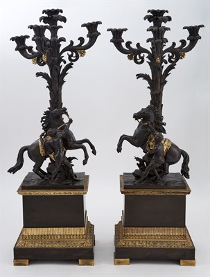 Lot 142 - Pair of Restauration Gilt and Patinated Bronze...