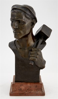 Lot 377 - Austrian Patinated Bronze Bust of a Laborer...