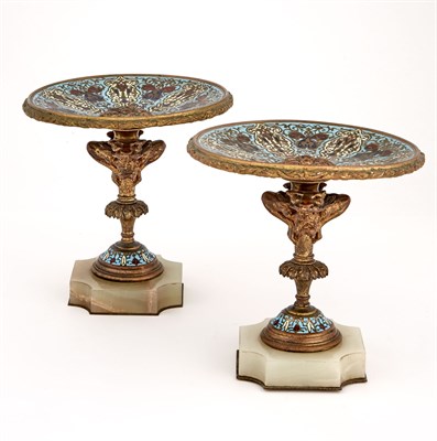 Lot 385 - Pair of French Gilt-Bronze, Champlevé Enamel...