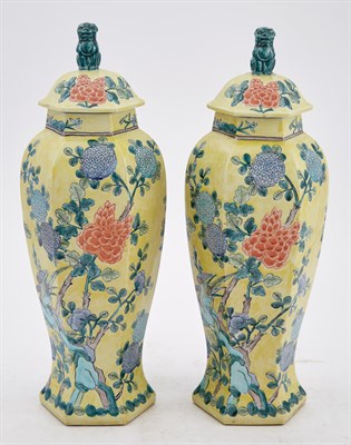 Lot 213 - Pair of Chinese Floral Decorated Yellow Ground...