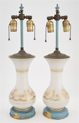 Lot 379 - Pair of French Gilt Decorated White Opaline...