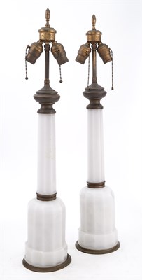 Lot 380 - Pair of French White Opaline Glass Lamps Each...