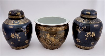 Lot 326 - Pair of Chinese Gilt-Decorated Mirror Black...