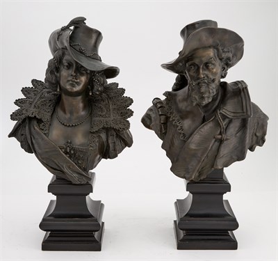 Lot 122 - Pair of Continental Patinated Bronze Busts of...