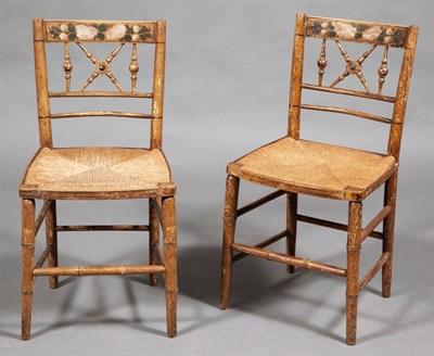 Lot 313 - Pair of Regency Painted Rush Seat Fancy Chairs...
