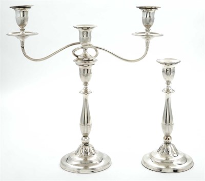Lot 106 - Set of Four Sheffield Plate Candlesticks and a...
