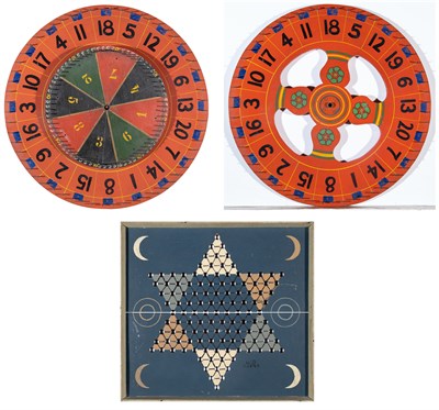 Lot 1374 - Two Painted Wood Circular Game Boards...