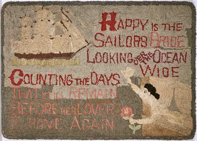 Lot 199 - Mounted Sailor Themed Hooked Rug Probably...