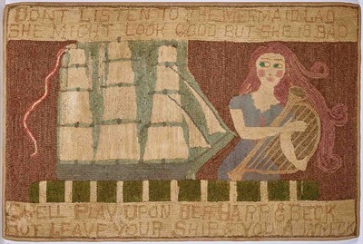 Lot 198 - Mounted Sailor Themed Hooked Rug Probably...