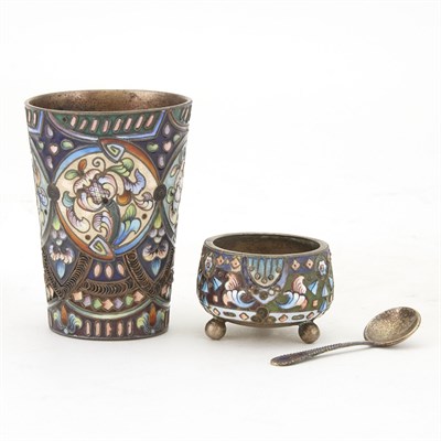Lot 187 - Russian Silver and Cloisonné Enamel Beaker and...