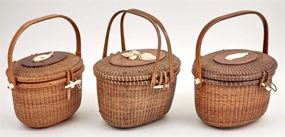 Lot 223 - Group of Three Lidded Lightship Basket Purses...