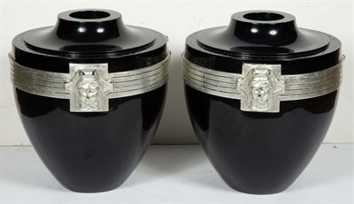 Lot 497 - Pair of Black Lacquered and Silver Painted...
