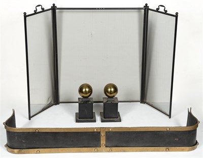 Lot 470 - Art Deco Bronze and Iron Fire Fender; Together...