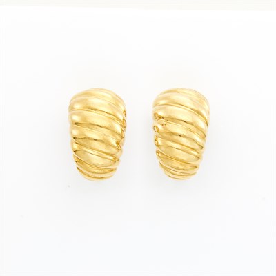 Lot 1619 - Pair of Gold Shrimp Earrings