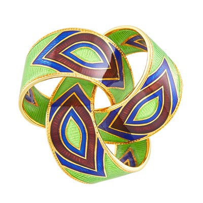 Lot 29 - Gold and Multicolored Enamel Ribbon Brooch, Bulgari