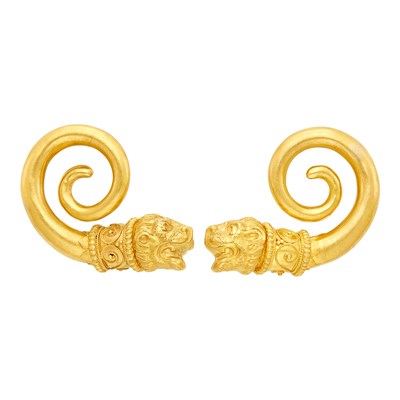 Lot 341 - Pair of Gold Chimera Earclips