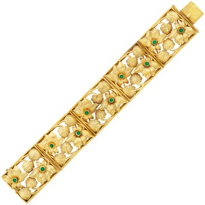Lot 116 - Wide Gold and Simulated Emerald Bracelet