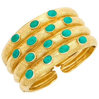 Lot 104 - Gold and Chrysocolla Cuff Bangle Bracelet