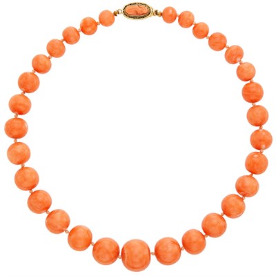Lot 359 - Coral Bead Necklace with Gold Clasp