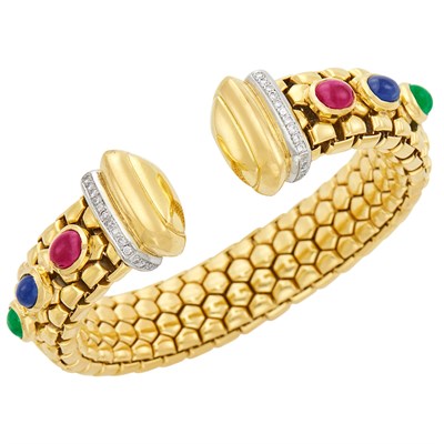 Lot 36 - Gold, Cabochon Colored Stone and Diamond Bracelet