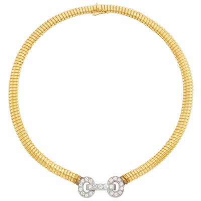 Lot 617 - Gold, White Gold and Diamond Snake Link Necklace