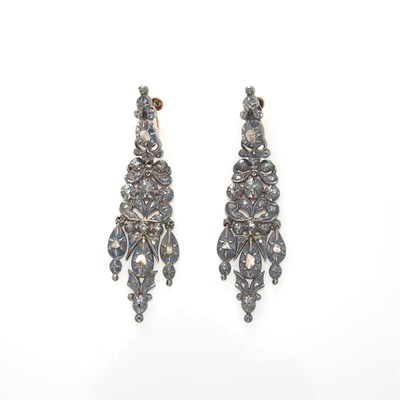 Lot 1544 - Pair of Silver, Gold and Diamond Pendant Earclips