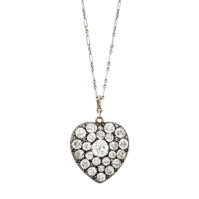 Lot 158 - Antique Silver, Gold and Diamond Heart Pendant with Platinum Chain