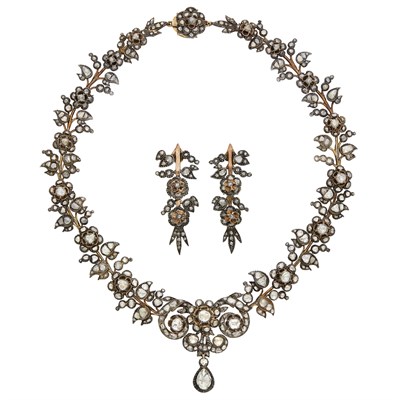 Lot 155 - Silver, Gold and Diamond Necklace and Pair of Pendant-Earclips