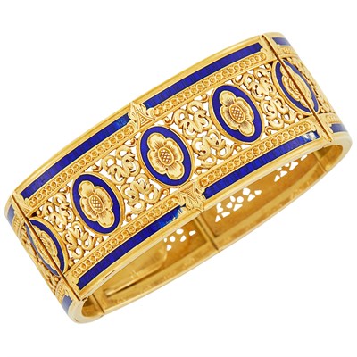Lot 134 - Antique Gold and Blue Enamel Bracelet, France