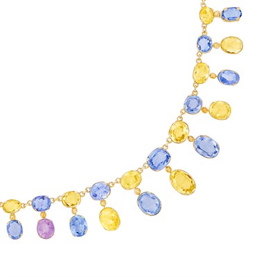 Lot 128 - Gold and Multicolored Sapphire Fringe Necklace