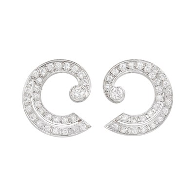 Lot 495 - Pair of Platinum and Diamond Earrings