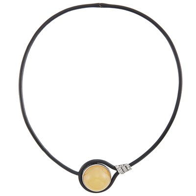 Lot 329 - Silver, Platinum, Black Enamel, Chalcedony and Diamond Torque Necklace