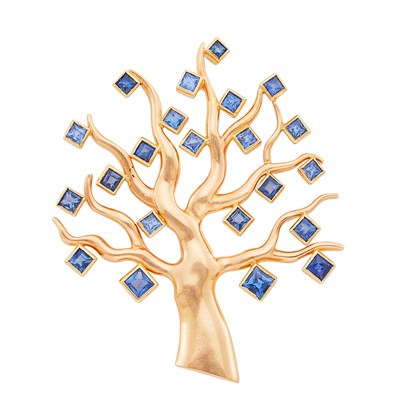 Lot 180 - Rose Gold and Sapphire Tree of Life Brooch, Marianne Ostier