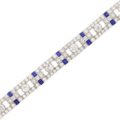 Lot 195 - Platinum, Diamond and Sapphire Bracelet
