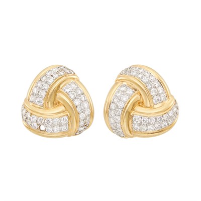 Lot 50 - Pair of Two-Color Gold and Diamond Knot Earrings