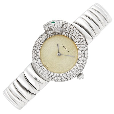 Lot 342 - White Gold and Diamond 'Panthère 1925' Wristwatch, Cartier, Ref. 2323