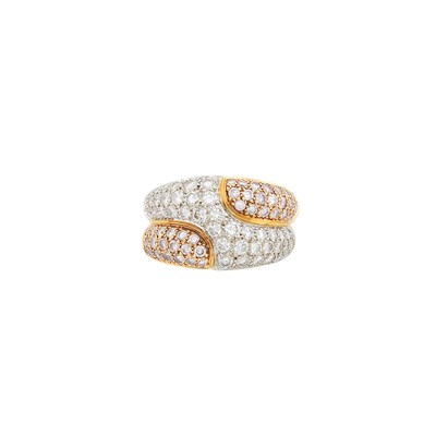 Lot 299 - Two-Color Gold, Diamond and Pink Diamond Ring
