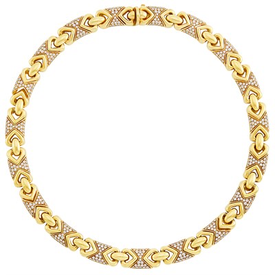 Lot 373 - Gold and Diamond Link Necklace, Bulgari