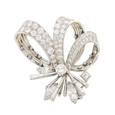 Lot 472 - Platinum and Diamond Bow Brooch, Cartier