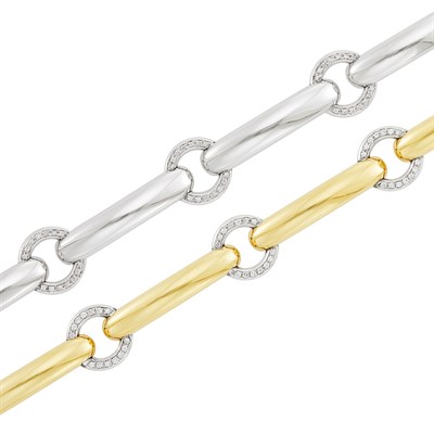 Lot 4 - Pair of White and Yellow Gold and Diamond Link Bracelets, Weingrill