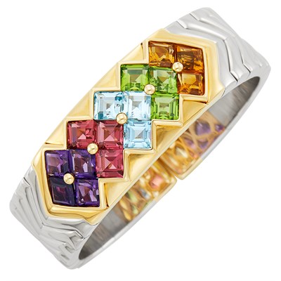 Lot 23 - Two-Color Gold and Gem-Set Cuff Bracelet, Bulgari