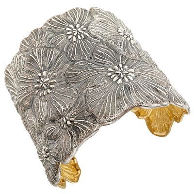 Lot 286 - Sterling Silver Flower Cuff Bangle Bracelet, Buccellati