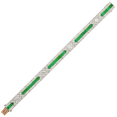 Lot 467 - Platinum, Emerald and Diamond Bracelet, Tiffany & Co.